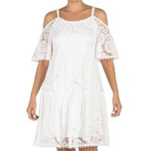 Lace and Gauze Dress Spaghetti Straps and Drop Sleeve